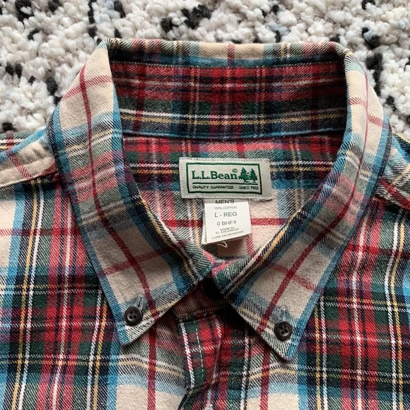 L.L. Bean Men’s Red White Green Plaid Long Sleeve Button Down Shirt Large - REG - Picture 8 of 12